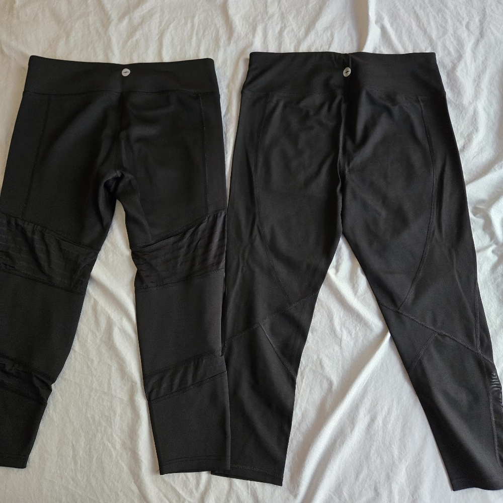 Avia Two Black Moto and Mesh Insert Black Cropped Leggings EB2 - Picture 9 of 10
